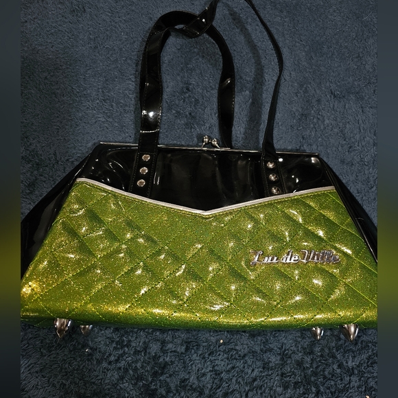 Lux de Ville Handbags - Lux de Ville Lime Green Sparkle Femma Fatale Kiss Lock Purse